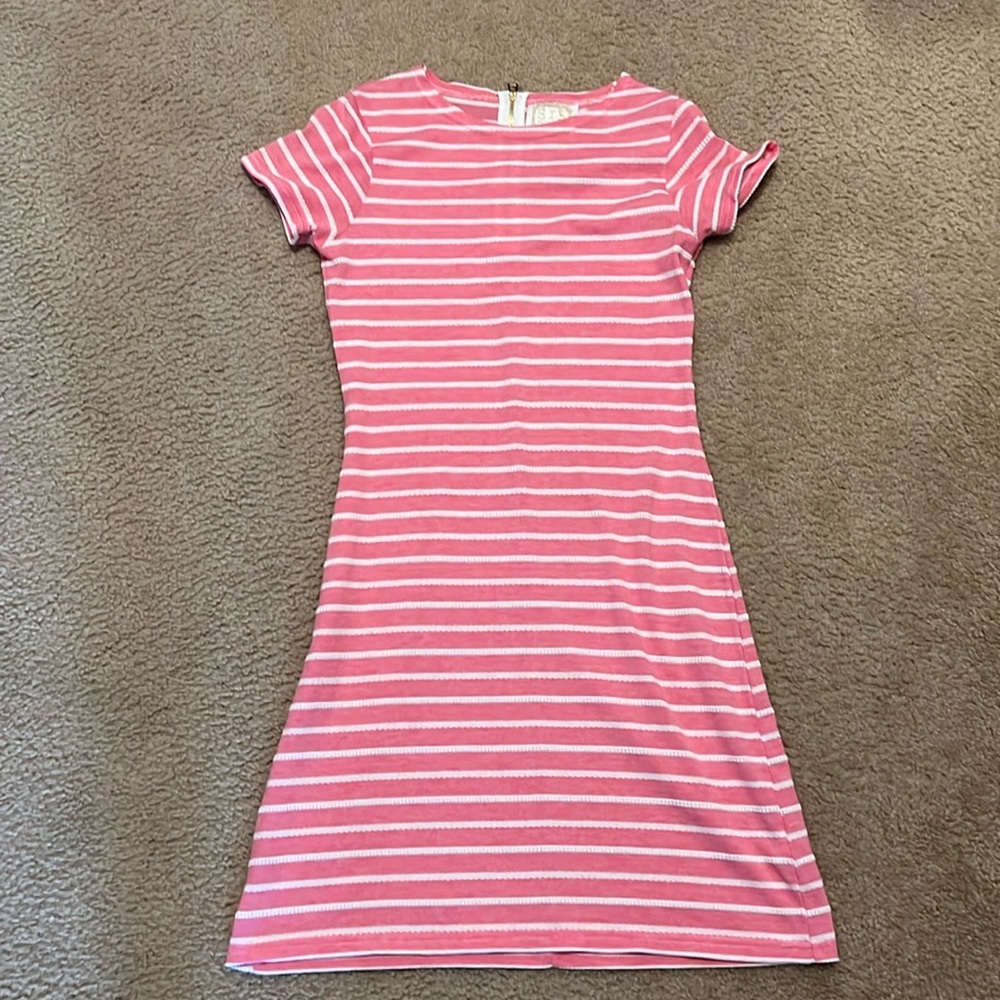 Sail to Sable pink and white cotton shirt dress size XS
